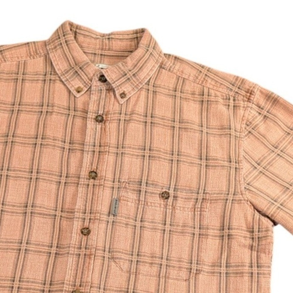 Woolrich Mens Medium Short‎ Sleeve Button Down Shirt Salmon Gray Plaid 1650-113